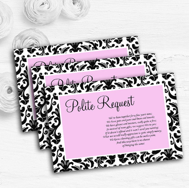 Black & Pink Damask Personalised Wedding Gift Cash Request Money Poem Cards