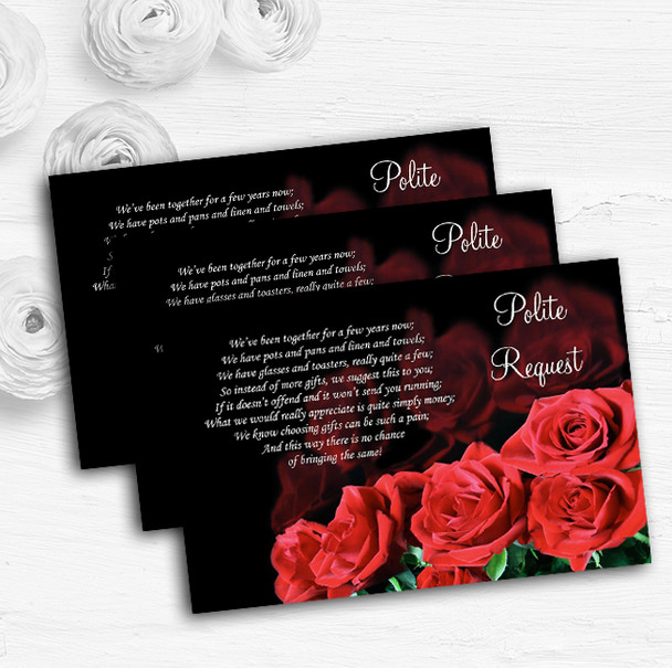 Black And Red Roses Personalised Wedding Gift Cash Request Money Poem Cards