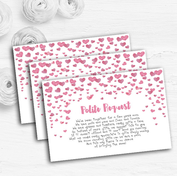 Pink Heart Confetti Personalised Wedding Gift Cash Request Money Poem Cards