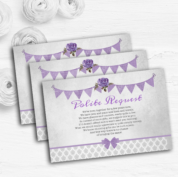 Vintage Rustic Style Bunting Purple & Silver Wedding Gift Money Poem Cards