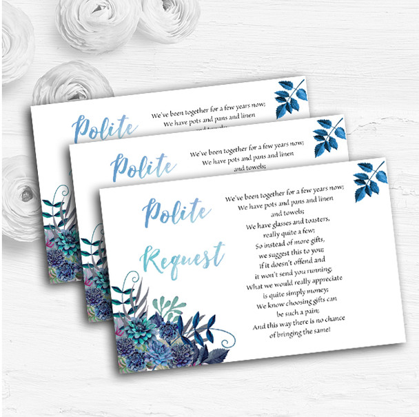 Aqua Green & Blue Watercolour Florals Custom Wedding Gift Money Poem Cards