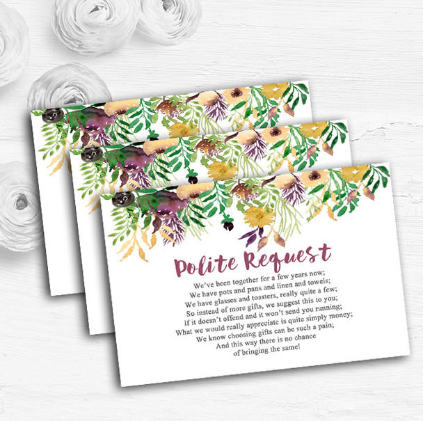 Autumn Plum Watercolour Floral Header Custom Wedding Gift Money Poem Cards