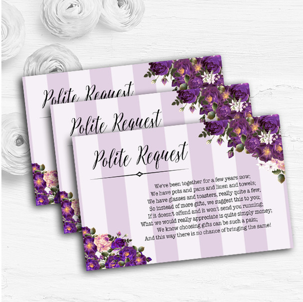 Cadbury Purple Rose & Stripes Vintage Custom Wedding Gift Money Poem Cards