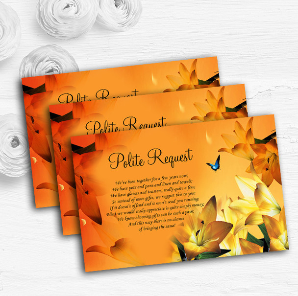 Orange Lily Flower Personalised Wedding Gift Cash Request Money Poem Cards