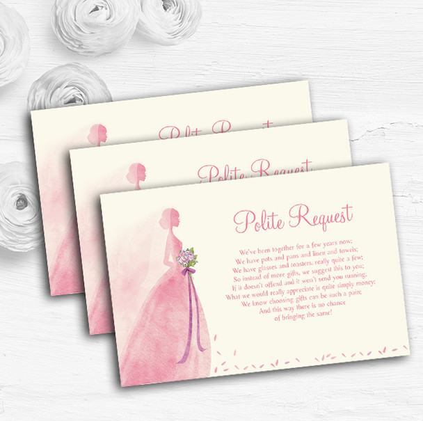 Pink Classic Bride Personalised Wedding Gift Cash Request Money Poem Cards