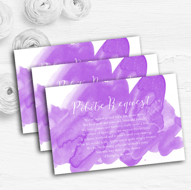 Purple Watercolour Personalised Wedding Gift Cash Request Money Poem Cards