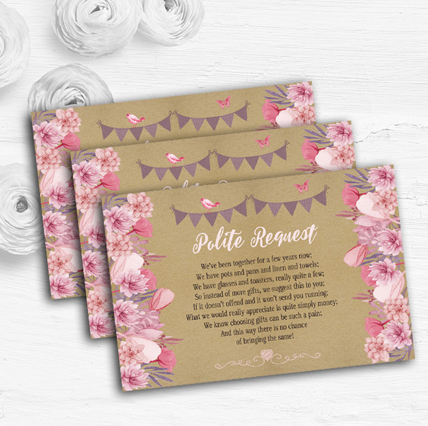 Lilac & Pink Rustic Bunting & Floral Custom Wedding Gift Money Poem Cards