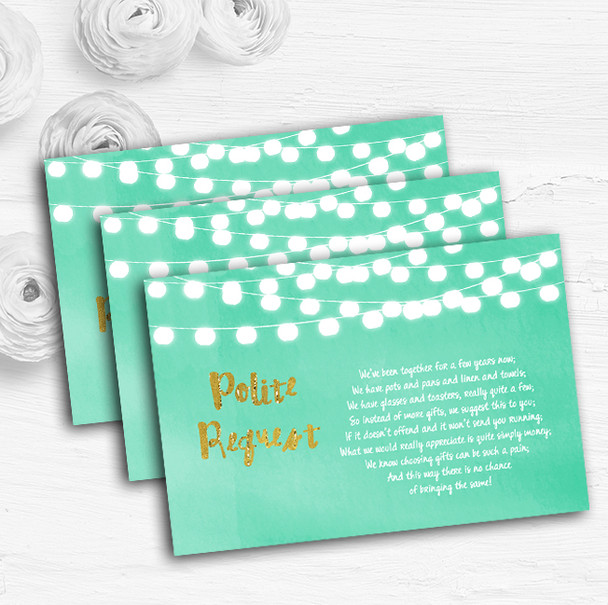 Mint Green & Gold Lights Watercolour Custom Wedding Gift Money Poem Cards