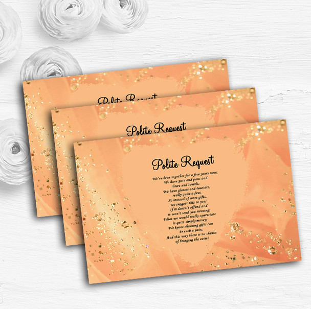 Peach Gold Pretty Personalised Wedding Gift Cash Request Money Poem Cards