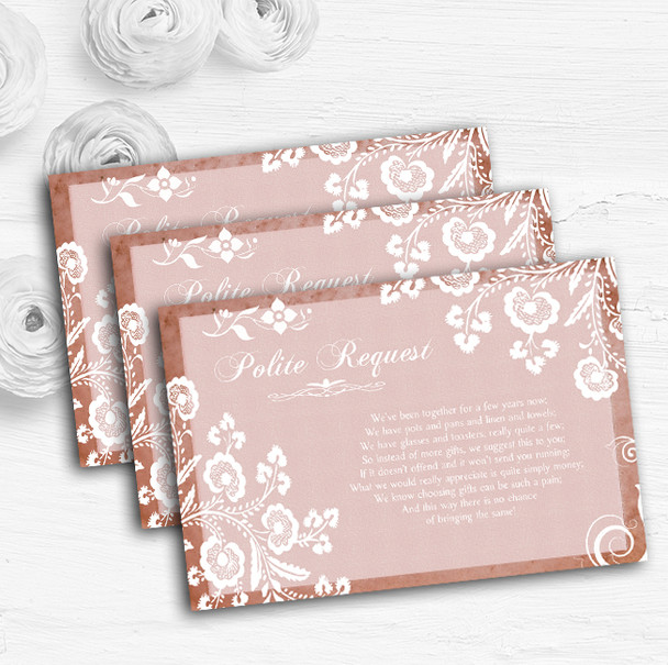 Rustic Blush Lace Personalised Wedding Gift Cash Request Money Poem Cards