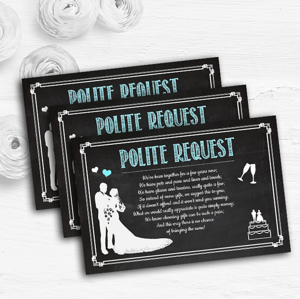 Chalkboard Aqua Personalised Wedding Gift Cash Request Money Poem Cards