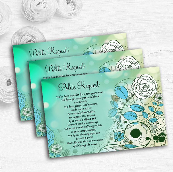 Aqua Turquoise Personalised Wedding Gift Cash Request Money Poem Cards