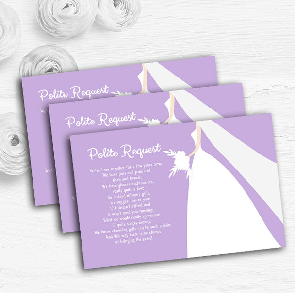 Lilac Bride Personalised Wedding Gift Cash Request Money Poem Cards