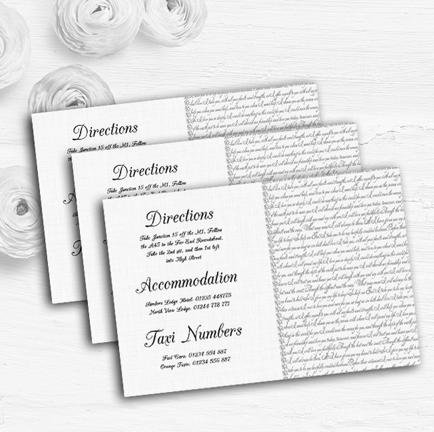 Off White Love Vows Romantic Script Personalised Wedding Guest Information Cards