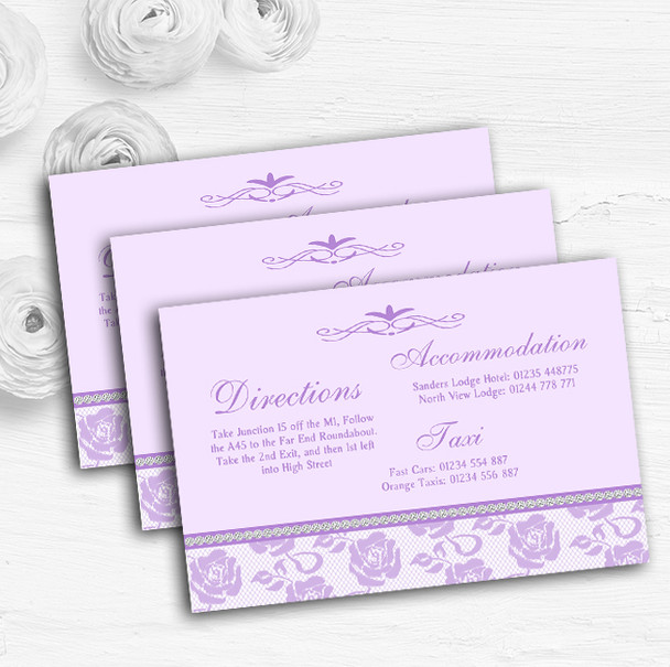 Pretty Lilac Purple Floral Diamante Personalised Wedding Guest Information Cards