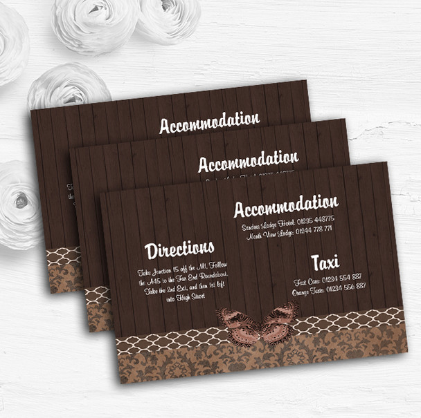 Rustic Vintage Wood Butterfly Brown Personalised Wedding Guest Information Cards