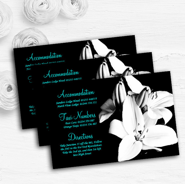 Stunning Lily Black White Turquoise Personalised Wedding Guest Information Cards