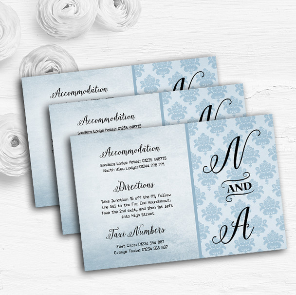 Vintage Damask Initials Powder Blue Personalised Wedding Guest Information Cards