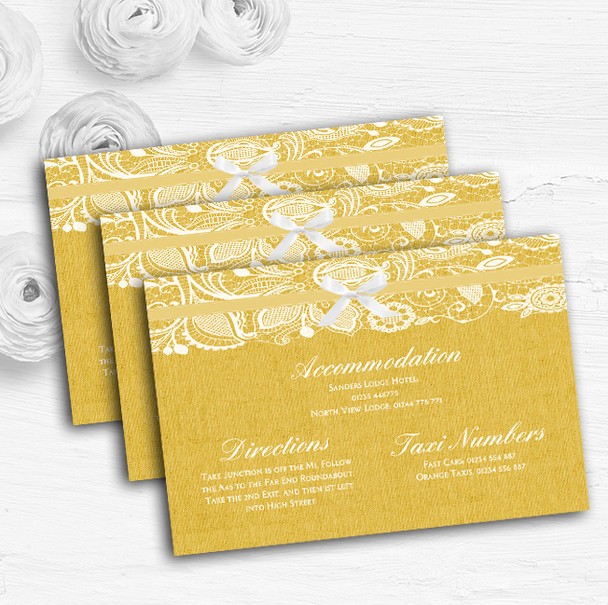 Vintage Golden Yellow Burlap & Lace Personalised Wedding Guest Information Cards