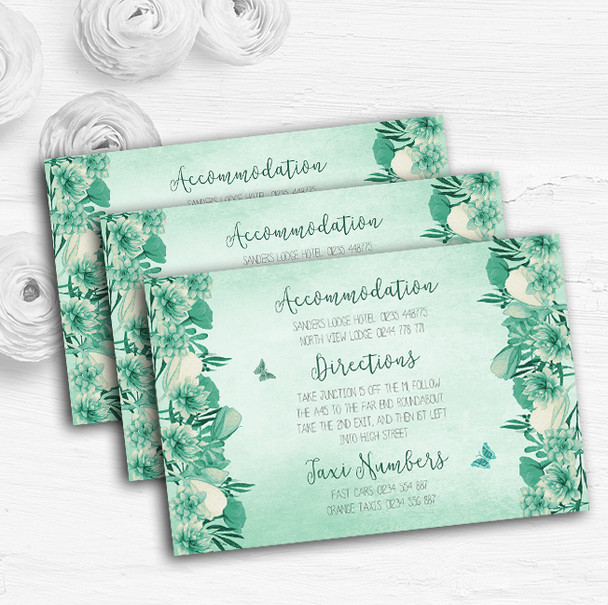 Pale Teal Mint Green Vintage Watercolour Floral Wedding Guest Information Cards