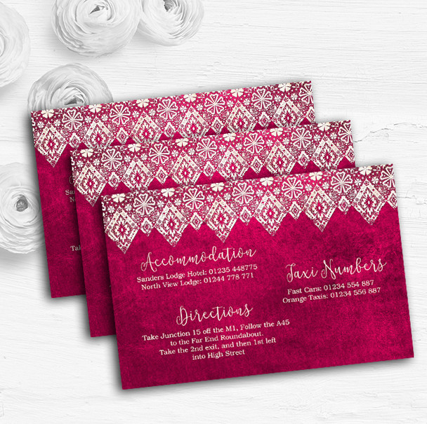 Berry Pink Old Paper & Lace Effect Personalised Wedding Guest Information Cards