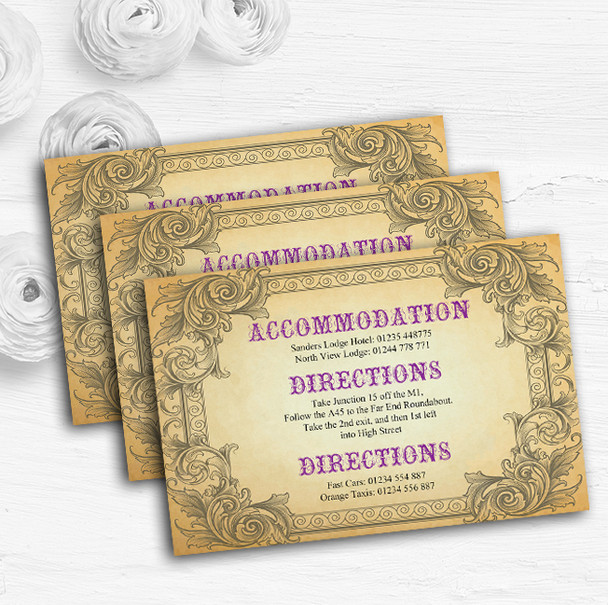 Typography Vintage Purple Postcard Personalised Wedding Guest Information Cards