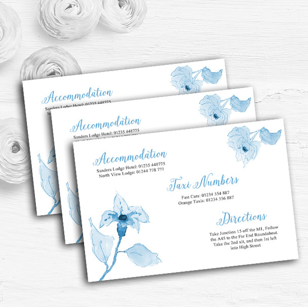 Beautiful Powder Baby Blue Watercolour Flowers Wedding Guest Information Cards