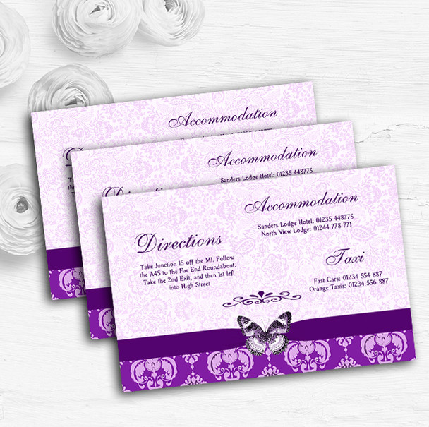 Cadbury Purple Vintage Floral Damask Butterfly Wedding Guest Information Cards