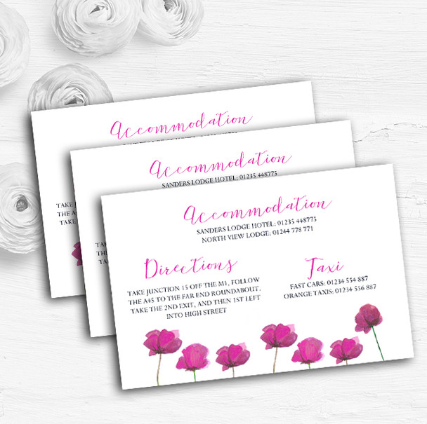 Stunning Watercolour Poppies Pink Personalised Wedding Guest Information Cards