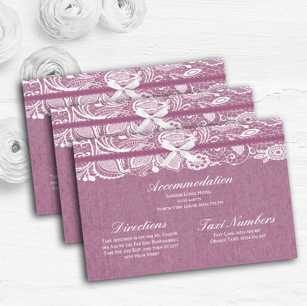 Vintage Plum Purple Burlap & Lace Personalised Wedding Guest Information Cards