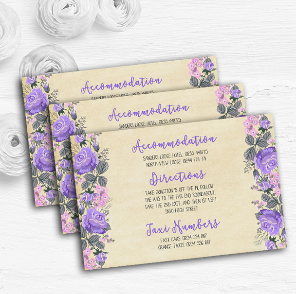 Vintage Purple & Pink Watercolour Personalised Wedding Guest Information Cards