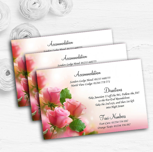 Beautiful Soft Pink Pastel Roses Personalised Wedding Guest Information Cards