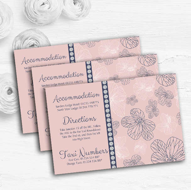Dusty Coral Pink And Blue Floral Personalised Wedding Guest Information Cards
