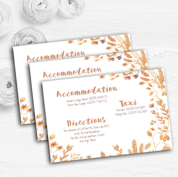 Golden Autumn Leaves Watercolour Personalised Wedding Guest Information Cards