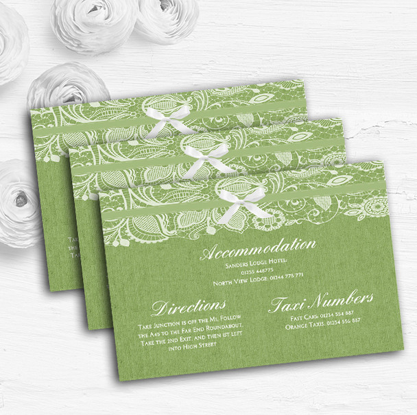 Vintage Sage Green Burlap & Lace Personalised Wedding Guest Information Cards