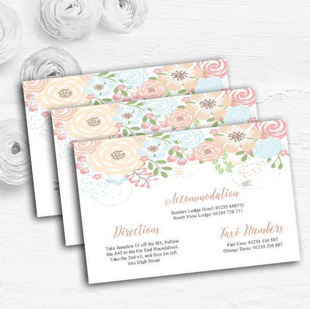 Coral Peach & Blue Watercolour Floral Header Wedding Guest Information Cards
