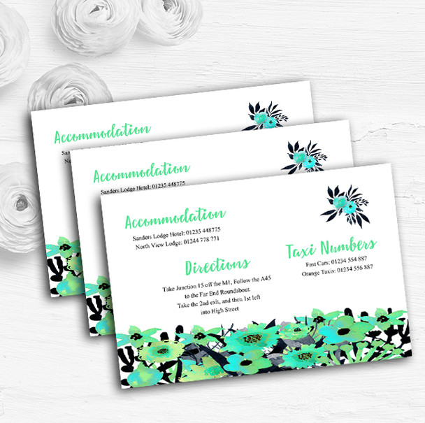 Black and Aqua Mint Green Watercolour Flowers Wedding Guest Information Cards Black and Aqua Mint Green Watercolour Flowers Wedding Guest Information Cards