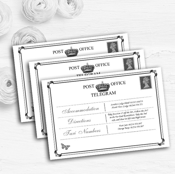 Vintage Telegram Elegant White Personalised Wedding Guest Information Cards