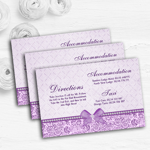 Pretty Floral Vintage Bow & Diamante Lilac Wedding Guest Information Cards