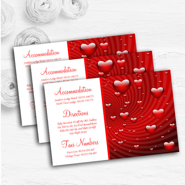 Deep Red Romantic Love Hearts Personalised Wedding Guest Information Cards