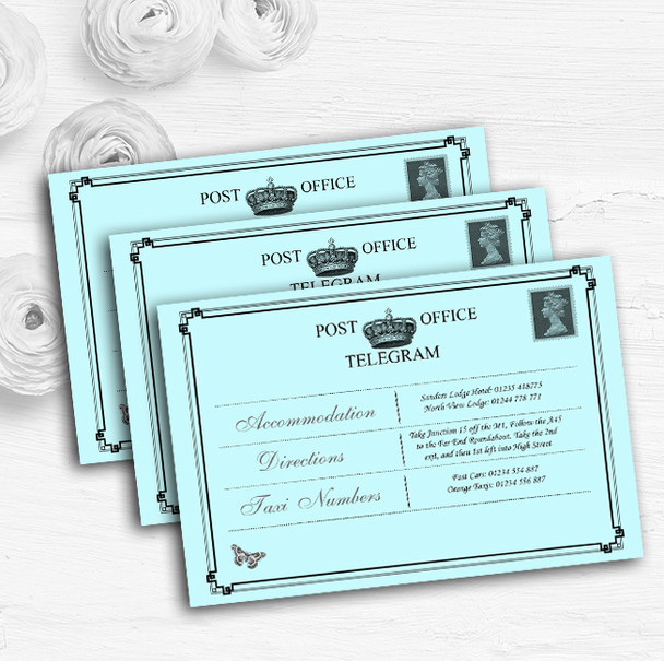 Vintage Telegram Elegant Aqua Personalised Wedding Guest Information Cards