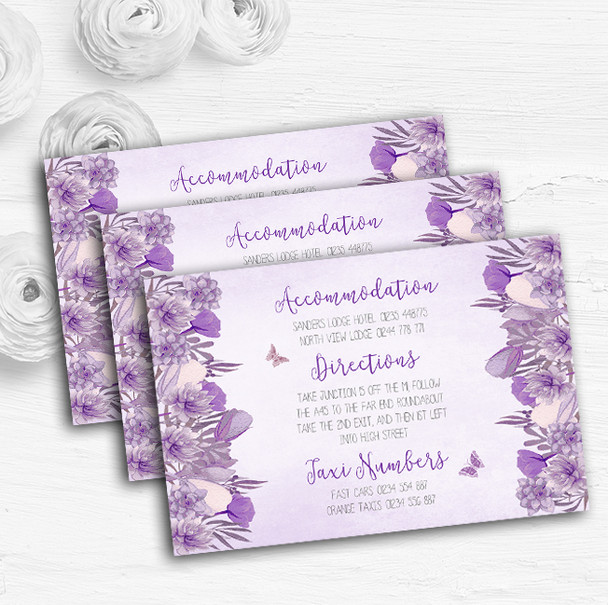 Cadbury Purple & Lilac Watercolour Floral Wedding Guest Information Cards