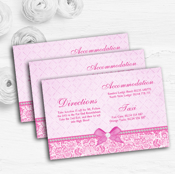 Pretty Floral Vintage Bow & Diamante Pink Wedding Guest Information Cards