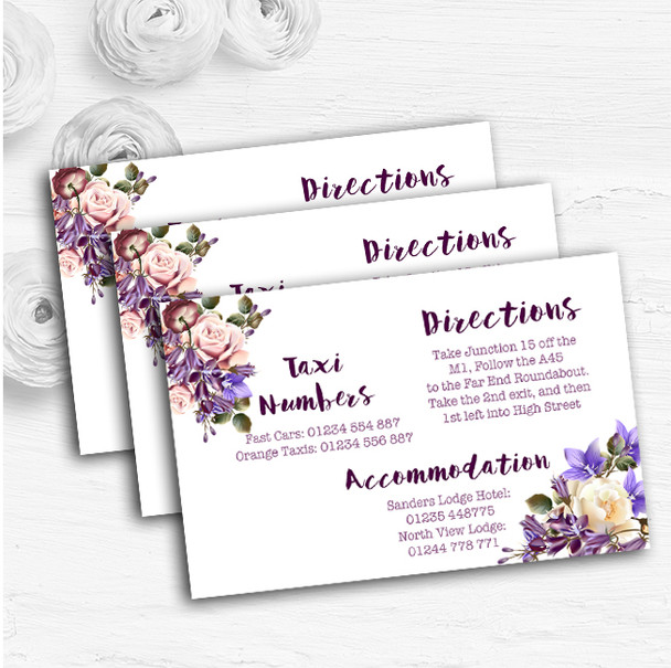 White Lilac & Blush Pink Watercolour Rose Wedding Guest Information Cards