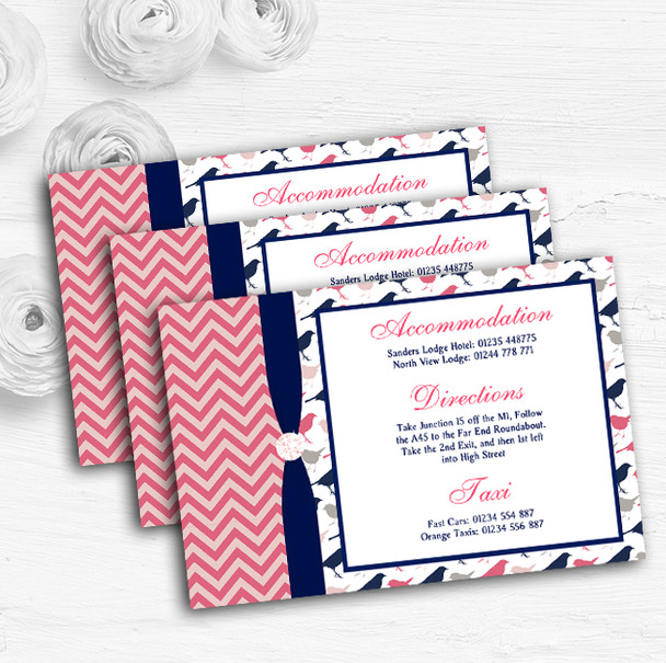 Coral Pink & Navy Blue Shabby Chic Birds Wedding Guest Information Cards