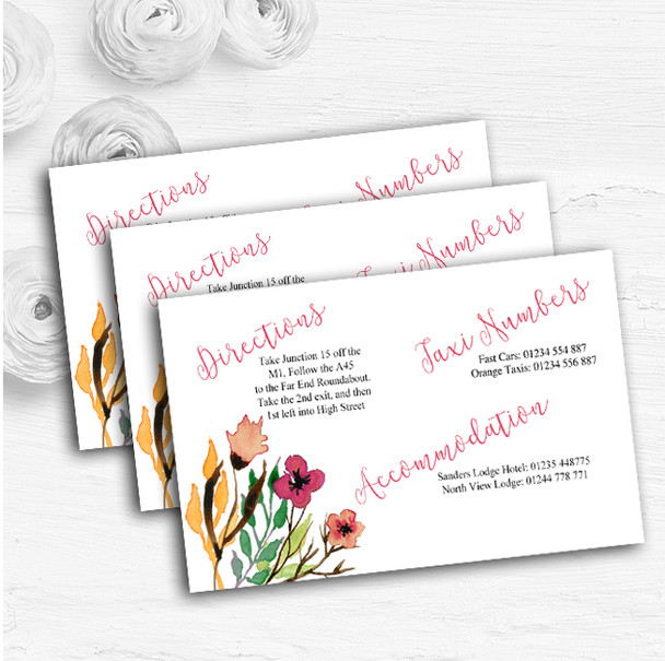 Handwriting Font Watercolour Floral Pink Wedding Guest Information Cards