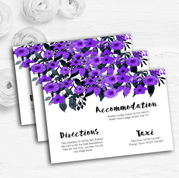Watercolour Black and Purple Floral Header Wedding Guest Information Cards