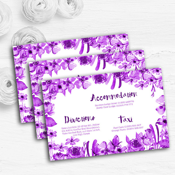 Watercolour Indigo Cadbury Purple Floral Wedding Guest Information Cards