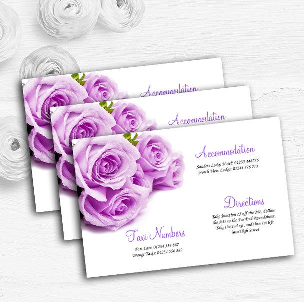 Beautiful Lilac Purple Rose Personalised Wedding Guest Information Cards