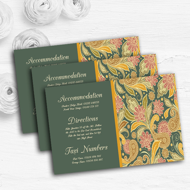 Green Yellow Orange Vintage Personalised Wedding Guest Information Cards